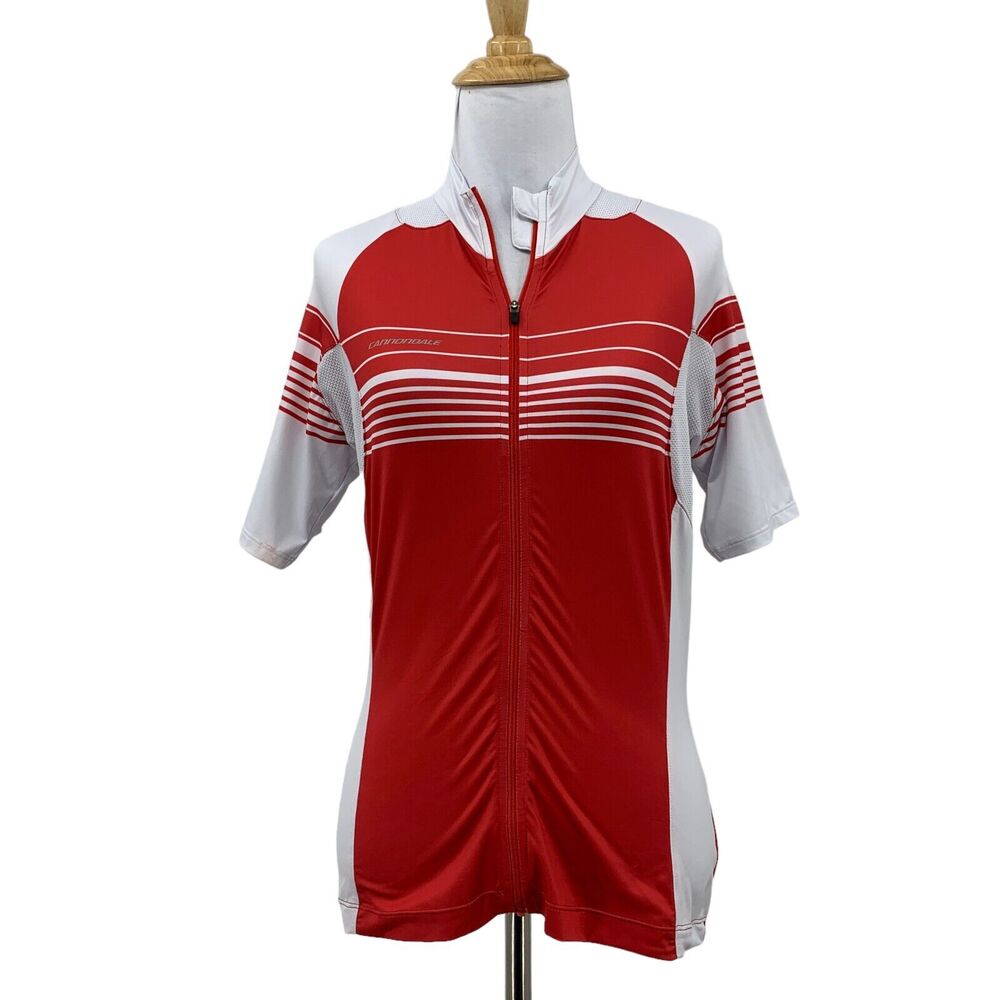 Cannondale Cycling Jersey Womens M Medium Red/White Full Zip Road Bike Shirt